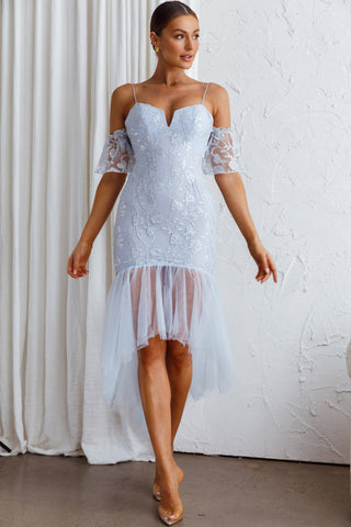 Dreamy Removable Sleeve Sequin Dress Blue
