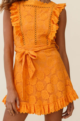 Prairie Crochet Frill Dress Sunset