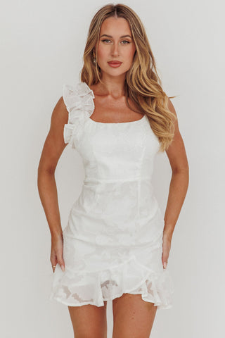 Annie Ruffle Shoulder Mini Dress White