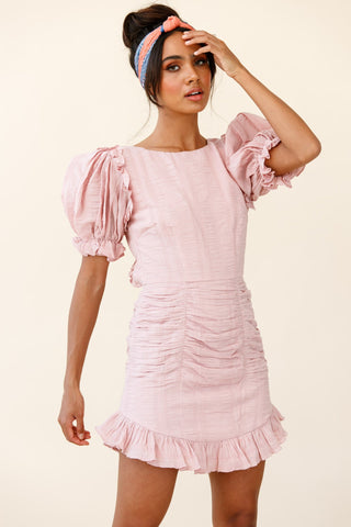 Icing On The Cake Open Back Ruched Dress Blush