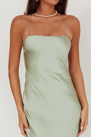 Dolce Life Backless Satin Maxi Dress Sage