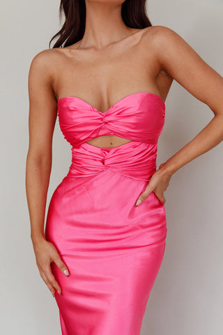 Good Impression Double Twist Midi Dress Hot Pink