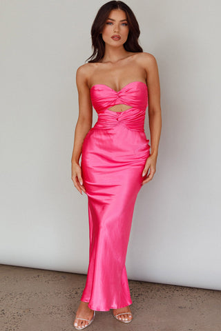 Good Impression Double Twist Midi Dress Hot Pink