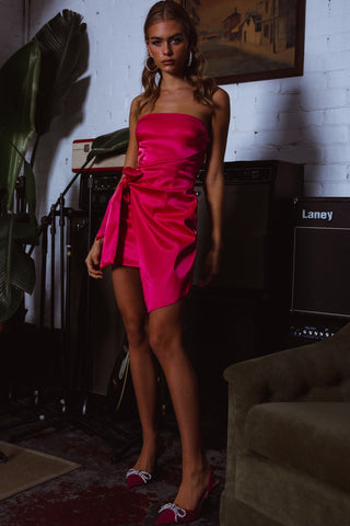 Eyes For You Waist Tie Mini Dress Fuchsia