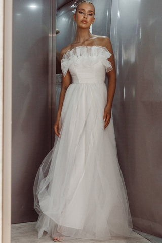 Marietha Organza Frill Maxi Wedding Dress White