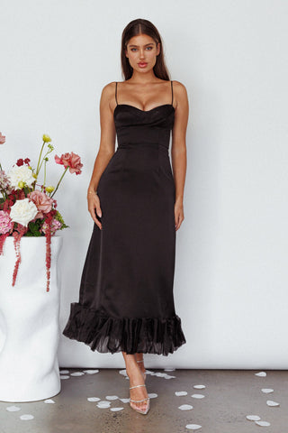 Buona Sera Hem Decoration Midi Dress Black