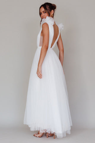 Regine Mesh Overlay Maxi Dress White