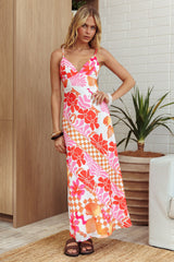 Jaya Floral A-line Maxi Dress Checker Orange
