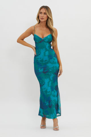 Lennox Elastic Back Bodycon Dress Floral Green