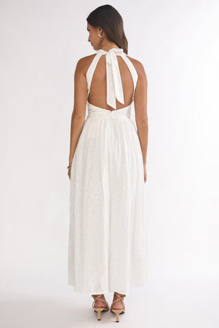 Sundrenched Halter Maxi Dress Eyelet White