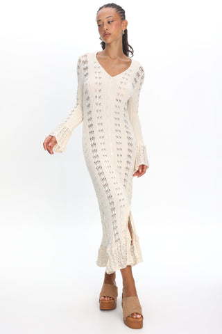 Portside Long Sleeve Knit Maxi Dress Cream
