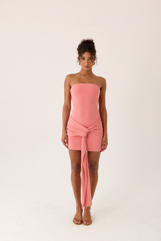 Jiliana Strapless Mini Dress - Coral