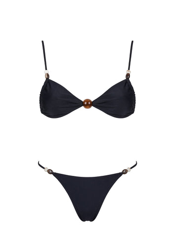 Slow Summer Bead Detail Bikini Top Black