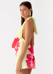 Varindra Cowl Mini Dress - Yellow Floral Spritz