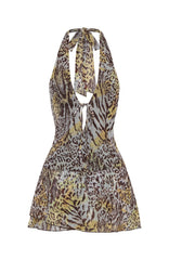 Too Extra Halter Mini Dress Leopard Spritz
