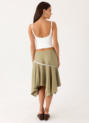 Zafira Midi Skirt - Pale Olive