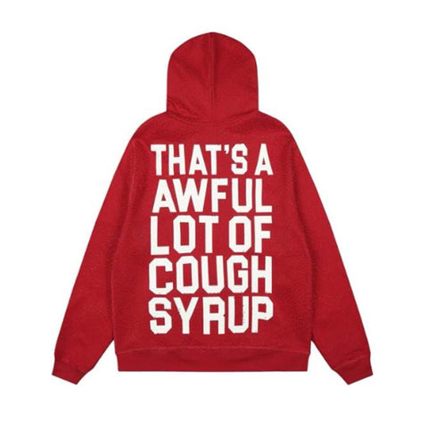 Awful Lot of Cough Syrup Spell Out Zip Up Red Hoodie