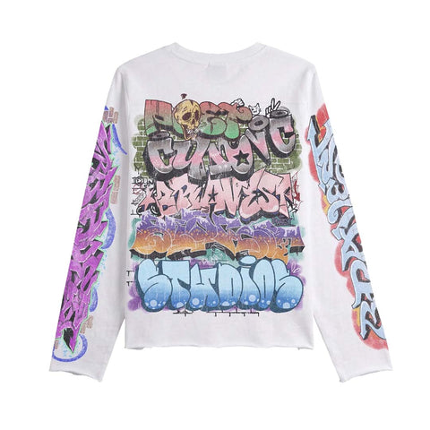 Bravest Graffiti Long Sleeve Tee White