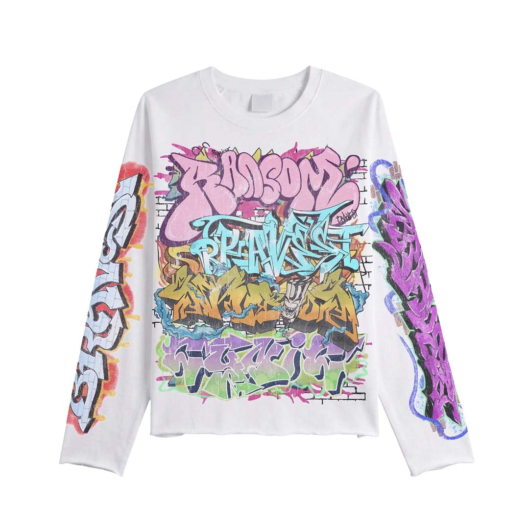Bravest Graffiti Long Sleeve Tee White