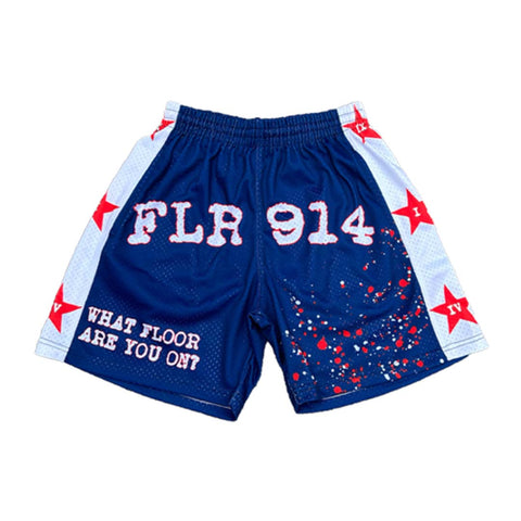 Floor 914 All Star Mesh Shorts Navy Blue Red