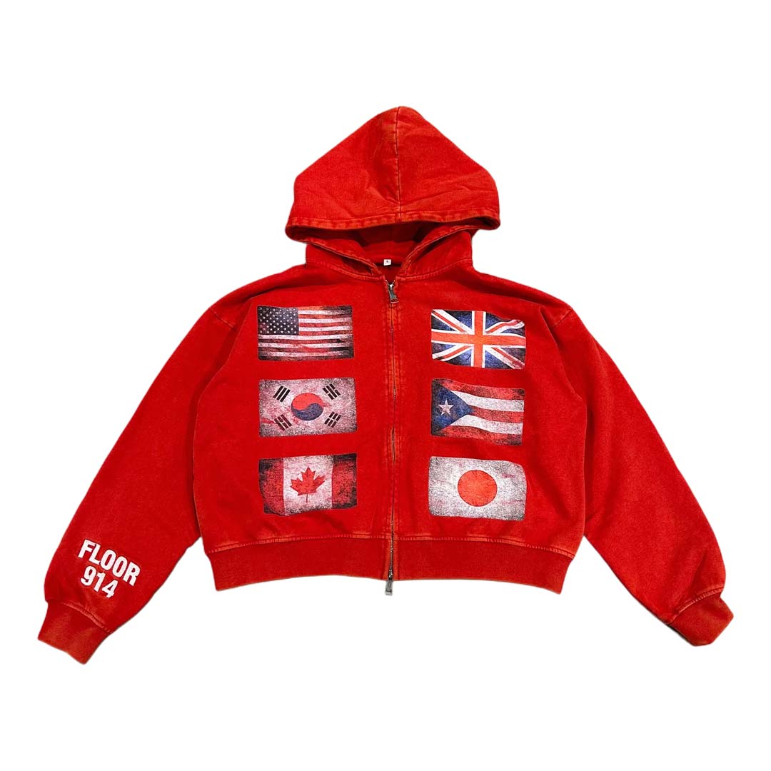 Floor 914 Flag Zip Hoodie Red