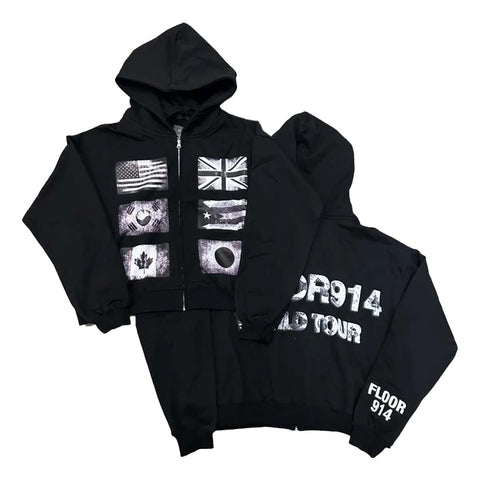 Floor 914 Flag Zip Up Hoodie Black