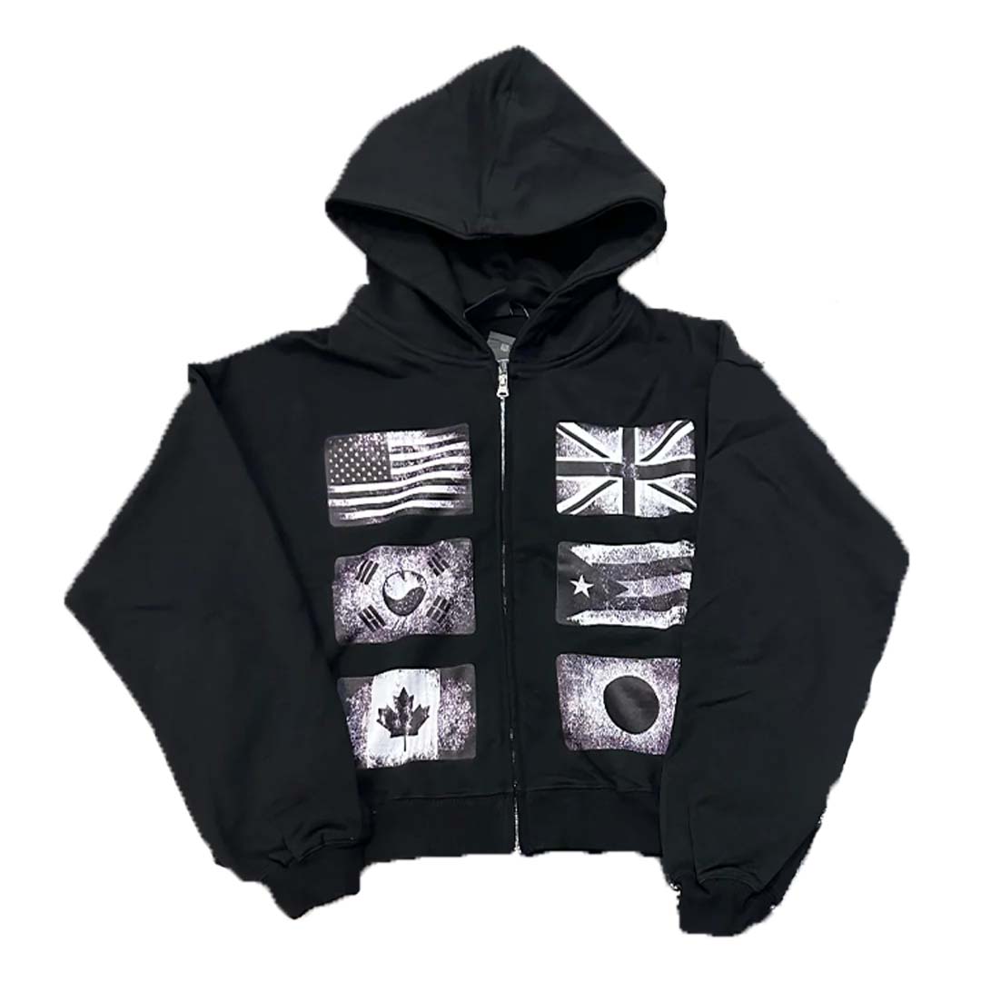 Floor 914 Flag Zip Up Hoodie Black