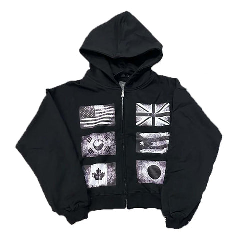Floor 914 Flag Zip Up Hoodie Black