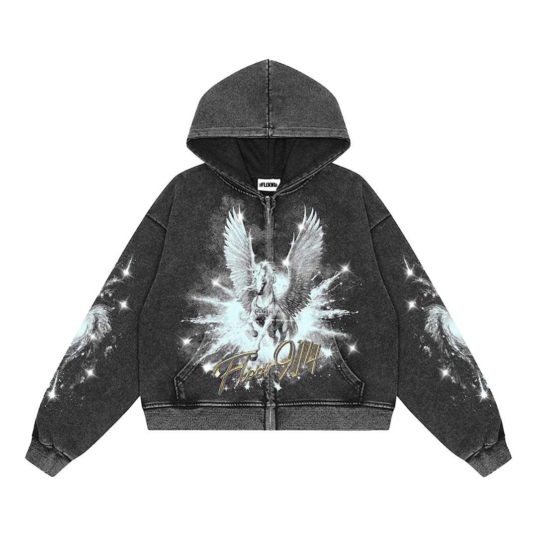 Floor 914 Pegasus Zip Hoodie Grey Wash