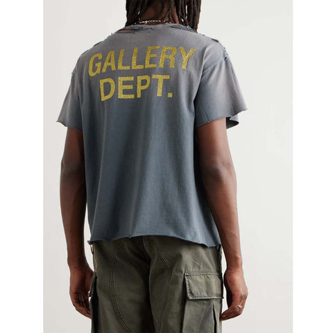 Gallery Dept. Distressed Glitter Cotton Jersey Tee Grey