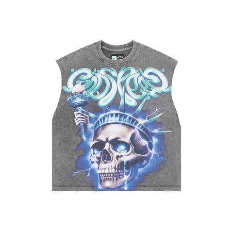 Godspeed Liberty Tears Sleeveless Tee Grey Wash