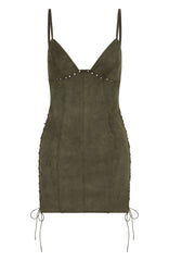 Bratty Faux Suede Mini Dress Cactus