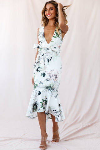 Sorry Not Sorry Wide Strap Flounce Floral Dress White
