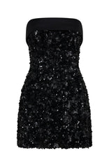 All In Strapless Sequin Mini Dress Black