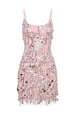 Decadent Daze Beaded Mini Dress Baby Pink