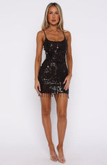 Decadent Daze Beaded Mini Dress Chocolate