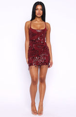 Decadent Daze Beaded Mini Dress Burgundy