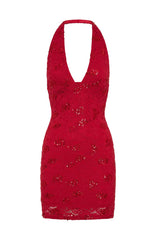 Disco Damage Lace Mini Dress Red