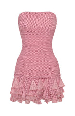 High Gloss Strapless Mini Dress Pink Polka Dot