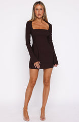 Living For Love Long Sleeve Mini Dress Chocolate