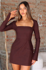Living For Love Long Sleeve Mini Dress Chocolate